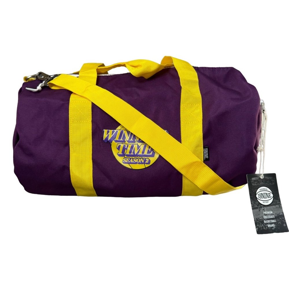 NEW 19NINE Winning Time S2 Barrel Duffel Gym Workout Bag Purple and Yellow